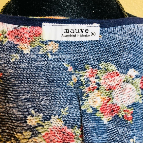 Mauve Floral Open Front Cardigan - Picture 3 of 6